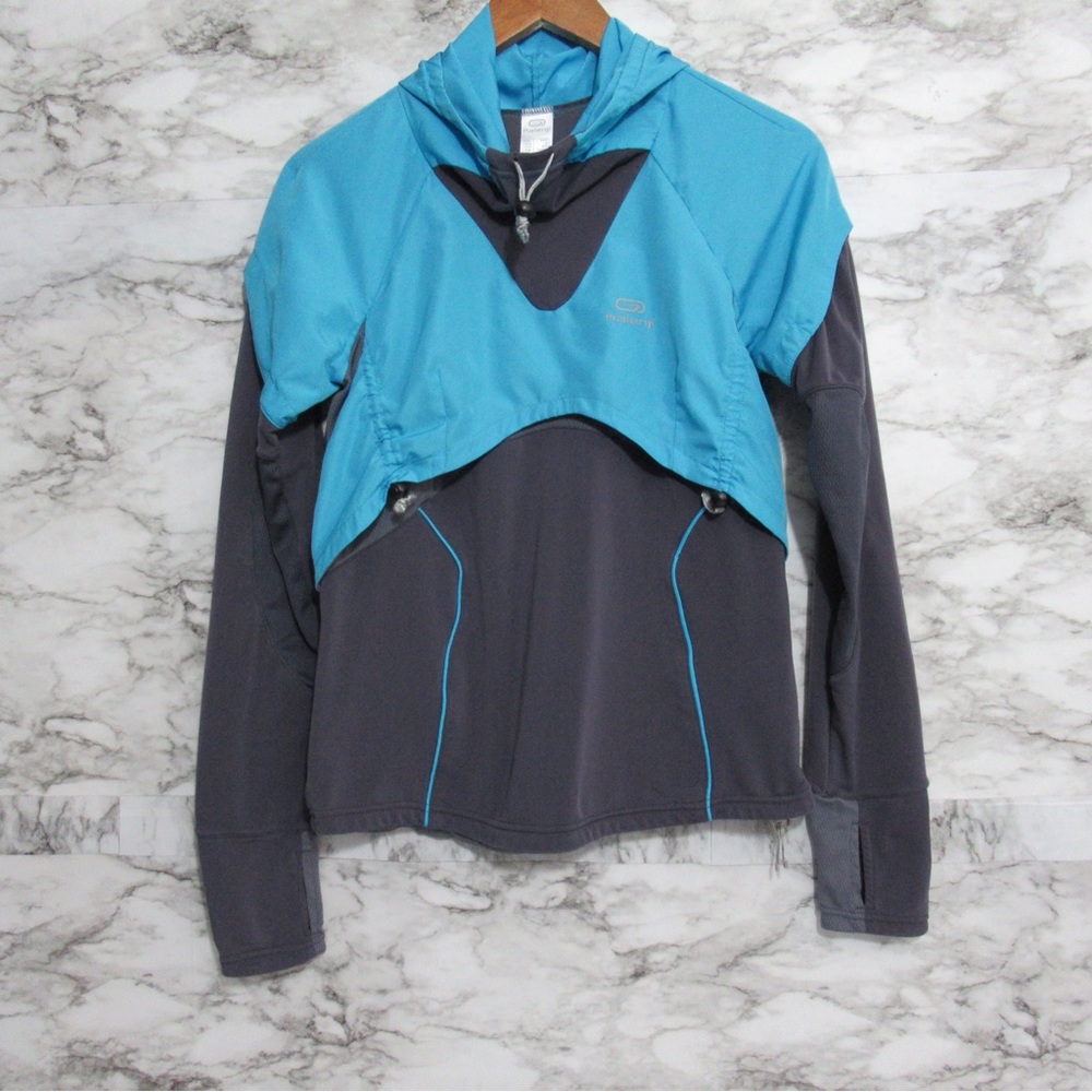 Kalenji Hooded Pullover Running Jacket Size Small Blue | Gray